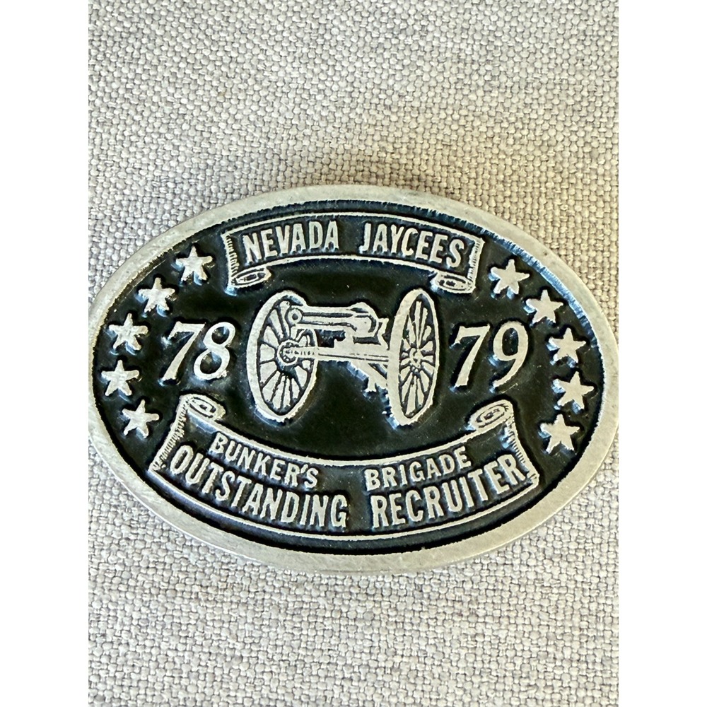 Vintage 1978 Nevada Jaycees Belt Buckle Bunkers‎ Brigade Outstanding Recruiter